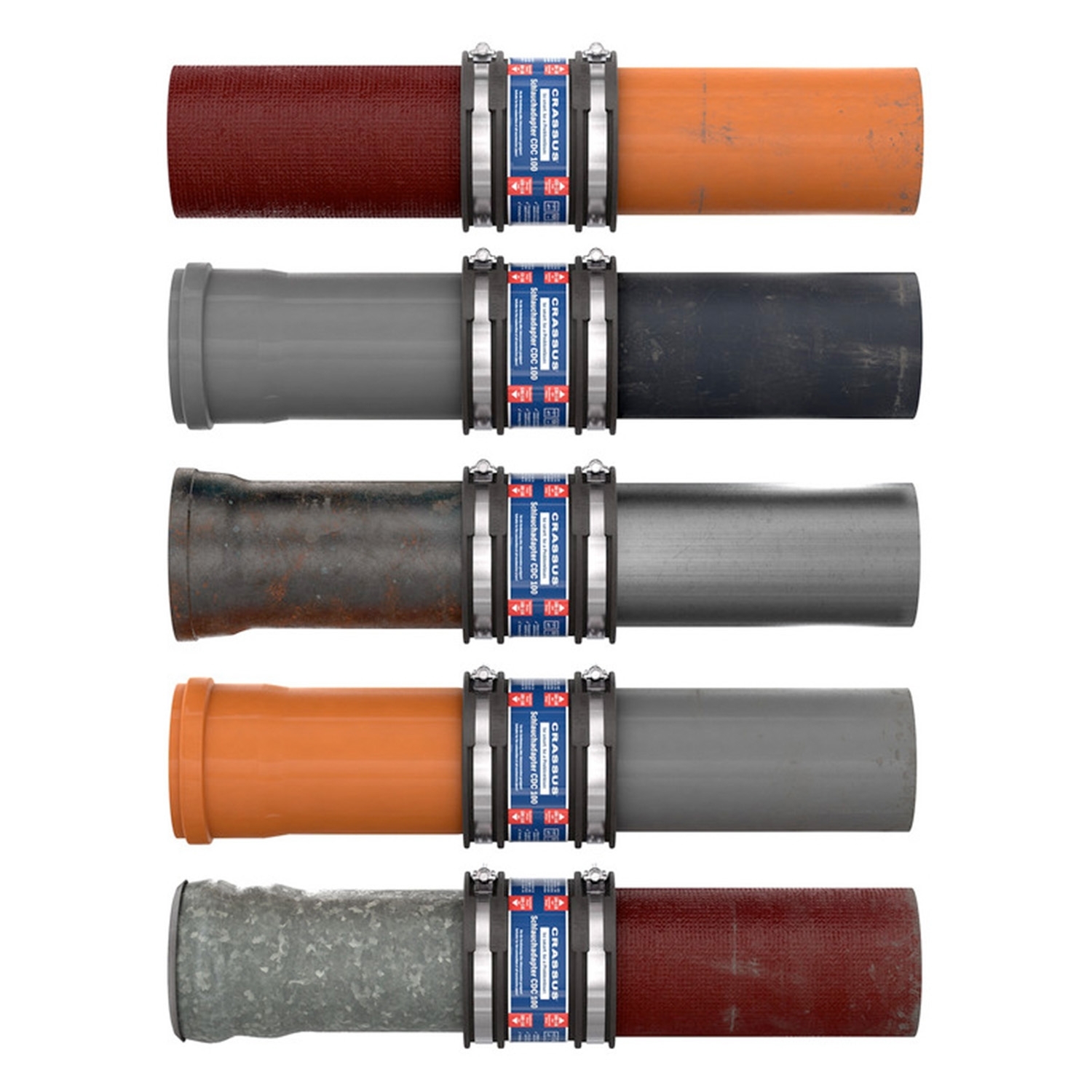 Schlauchadapter CDC 070 Typ 1 mit Innenlippe 70-85 mm Spezialverbinder für Abwasserrohre - 7