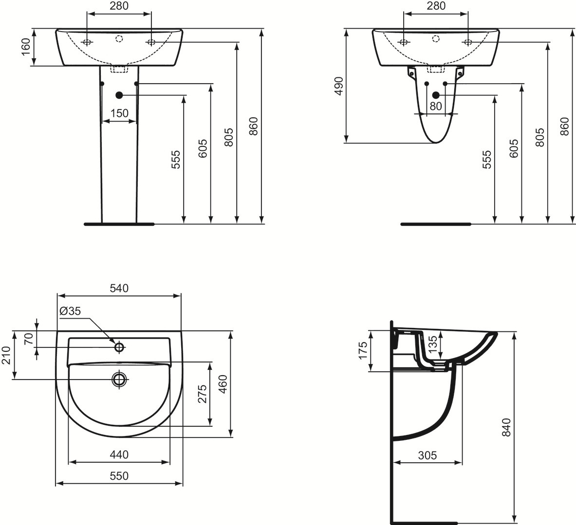 Waschtisch 550 x 460 mm "Eurovit" - 2