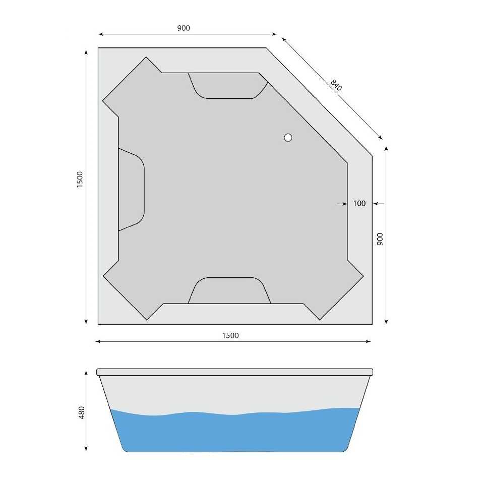 Eckbadewanne Silbersee 150 x 150 cm - 2