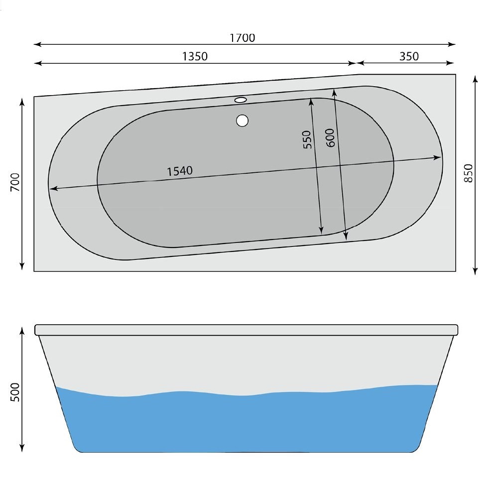 Raumspar-Badewanne Bodensee L, links 170 x 85 cm - 2