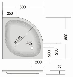 Viertelkreis Duschwanne 80x80x8 cm weiß KSB 22, Ablauf - 2