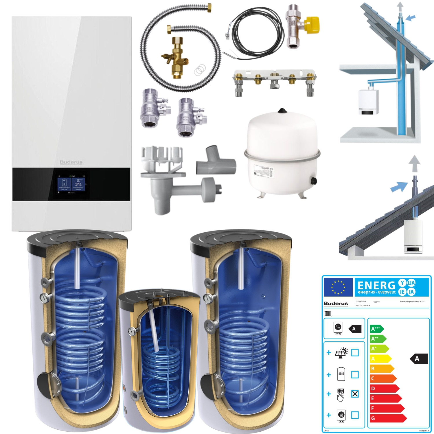 Gas-Brennwert-Therme Logaplus-Paket W22S GB172i.2-15 W H, BC400,GA-K 10m - 1