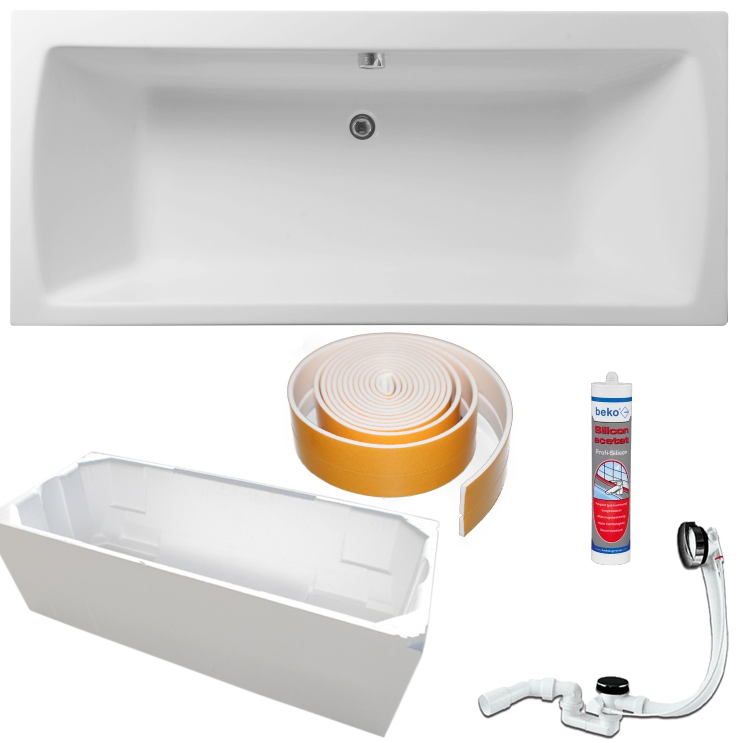 Integra S50 Körperformwanne, rechteckig,180x80 inkl. Träger, Ablauf, Randband, Silikon Integra S50 Körperformwanne, rechteckig,180x80 inkl. Träger, Ablauf, Randband, Silikon