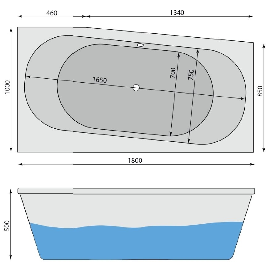 Raumspar-Badewanne Flora R, rechts 180 x 100 cm - 2