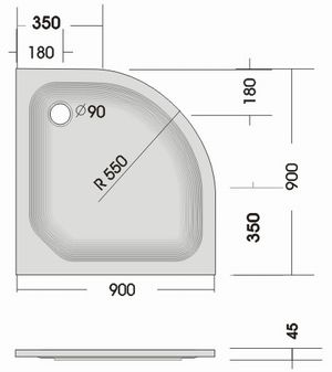 Viertelkreis Duschwanne KSB 28, 90x90x2,5 weiß - 2