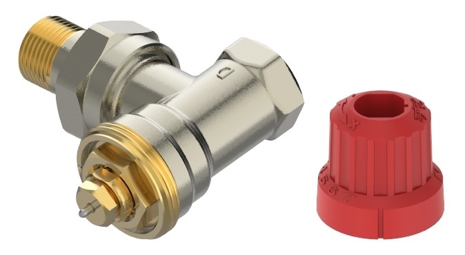 Heizkörperthermostatventil Mio 10 M30x1,5, R 3/8, Eckausführung, matt vernickelt