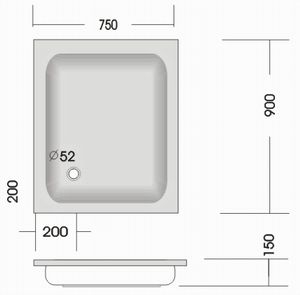Duschwanne KSB 10 90x75x14 cm weiß, Ablauf - 2