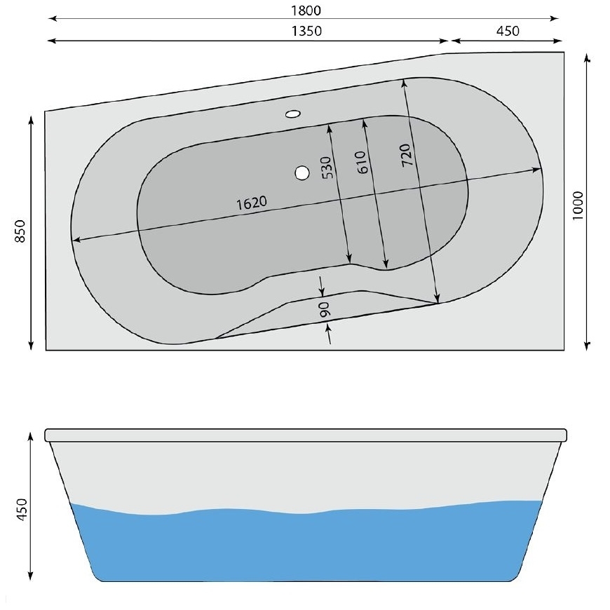 Raumspar-Badewanne Luca L, links 180 x 100 cm - 2
