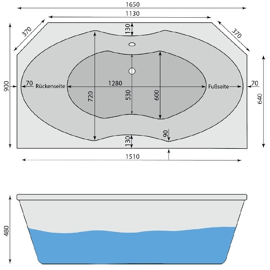 Raumspar-Badewanne Carolasee 2D 165x90 cm - 2