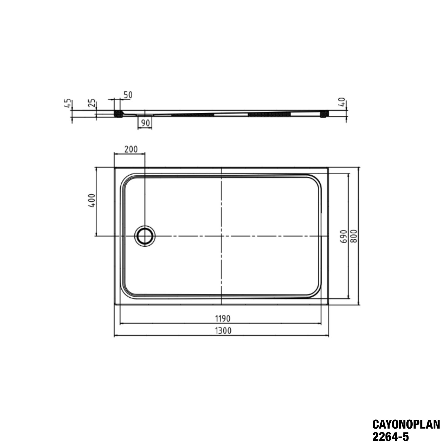 Duschwanne Cayonoplan 80x130 2264-5 - 2