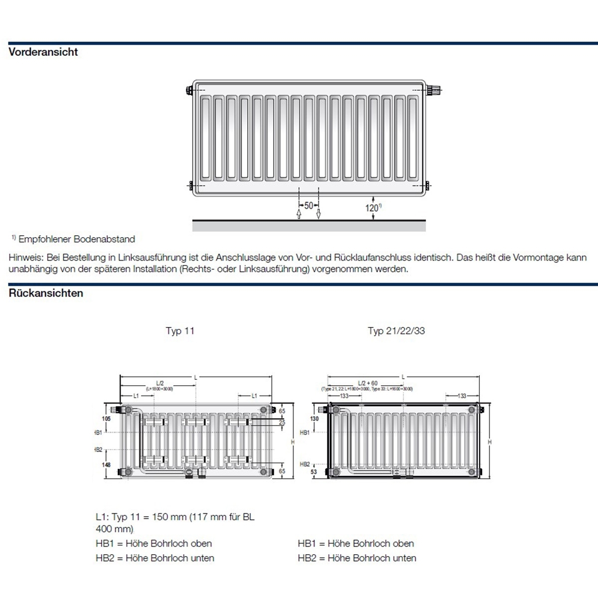 Logatrend VCM-Profil.2 Ventilheizkörper Mittenanschluss Set 22-300-1000 mm weiß inkl. Befestigung