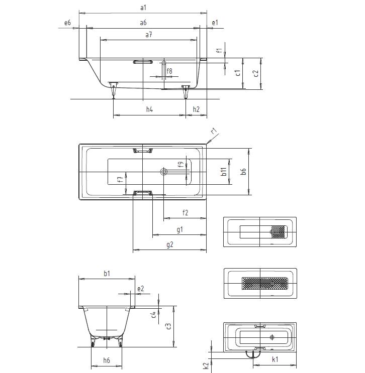 Badewanne Puro mit seitlichem Überlauf rechts 180x80 #657 Perleffekt, Ablauf