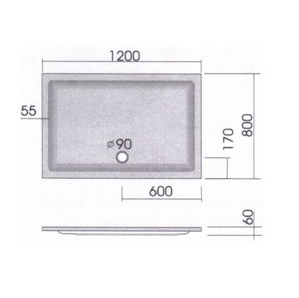 Duschwanne KSB 4 120x80x3,5 cm weiß, Ablauf - 2