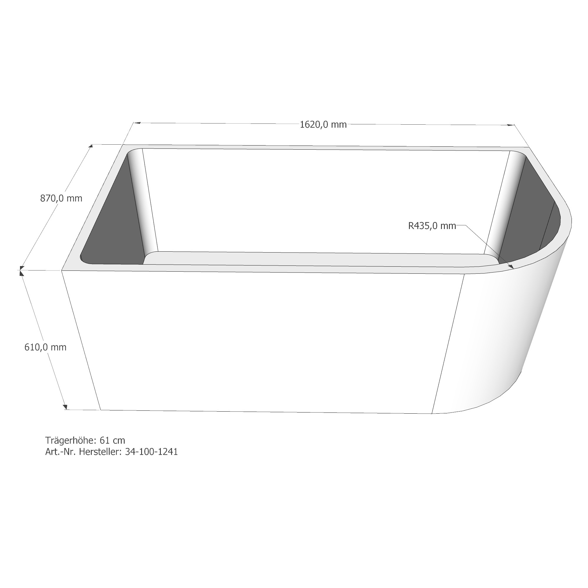 Raumspar-Badewanne Almsee 2L, links 165x90 cm - 3