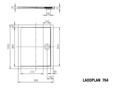 Duschwanne Ladoplan m. Perleffekt 80x100 #764-1 inkl. Abdeckung & Ablauf