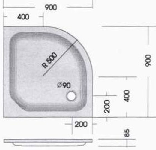 Viertelkreis Duschwanne KSB 23 90 x 90 x 6,5 cm, weiß - 2