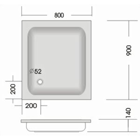 Duschwanne KSB 14 90x80x14cm, weiß, Ablauf - 2