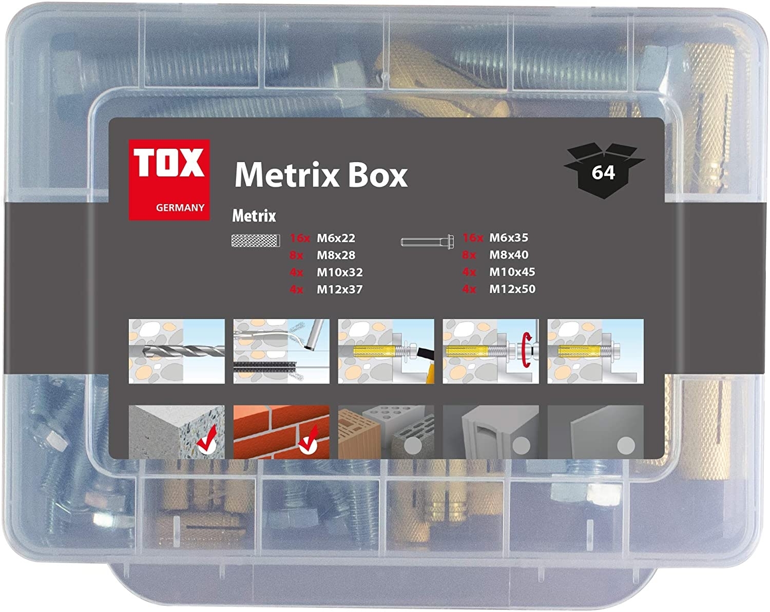 Messing Spreizdübel inkl. Schrauben - Sortiment Metrix Box 64 tlg. - 2