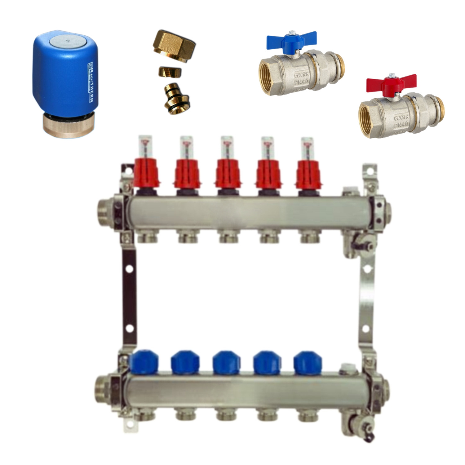 Edelstahl Heizkreisverteiler Set 5 HK ohne Schrank - 1