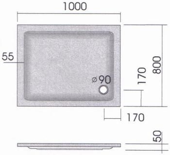 Duschwanne KSB 6 100x80x2,5 weiß, Ablauf - 2