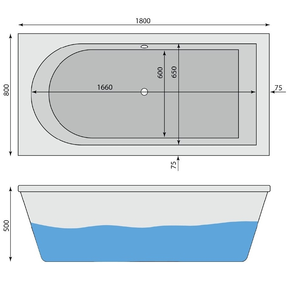 Badewanne Gabriele 180 x 80 cm - 2