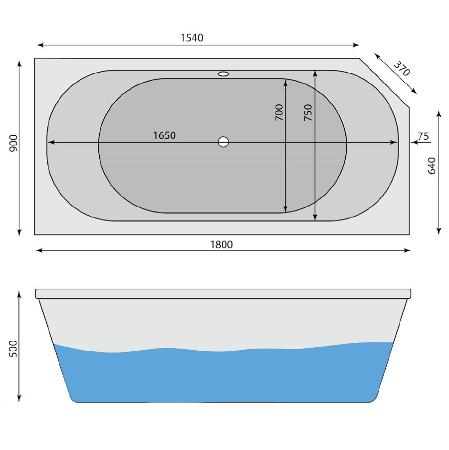 Raumspar-Badewanne Anna R 180 x 90 cm - 2