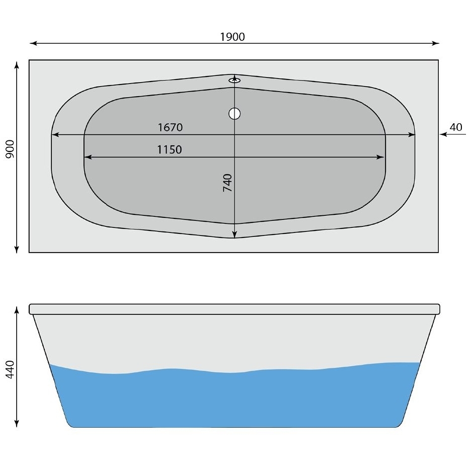 Badewanne Auensee 190 x 90 cm - 2