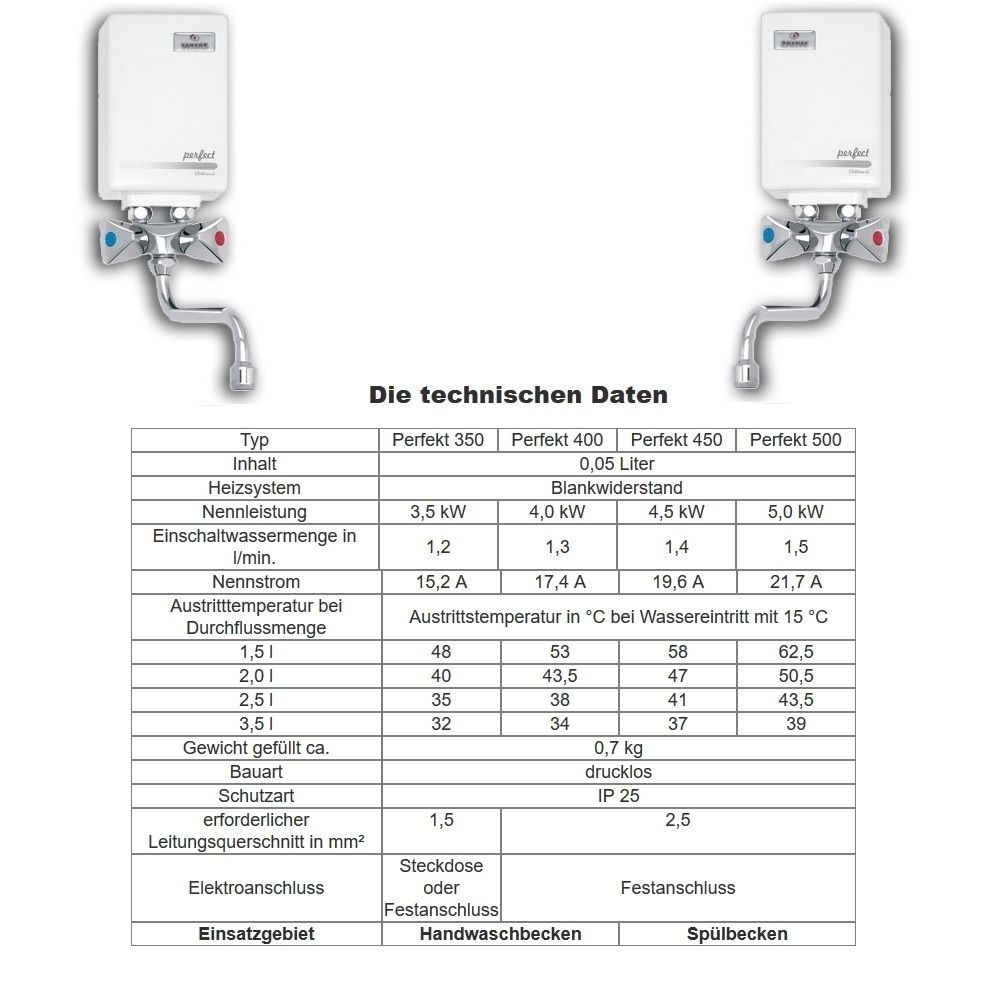 Klein Durchlauferhitzer Übertisch m. Armatur 4,0 KW elektronisch - 2
