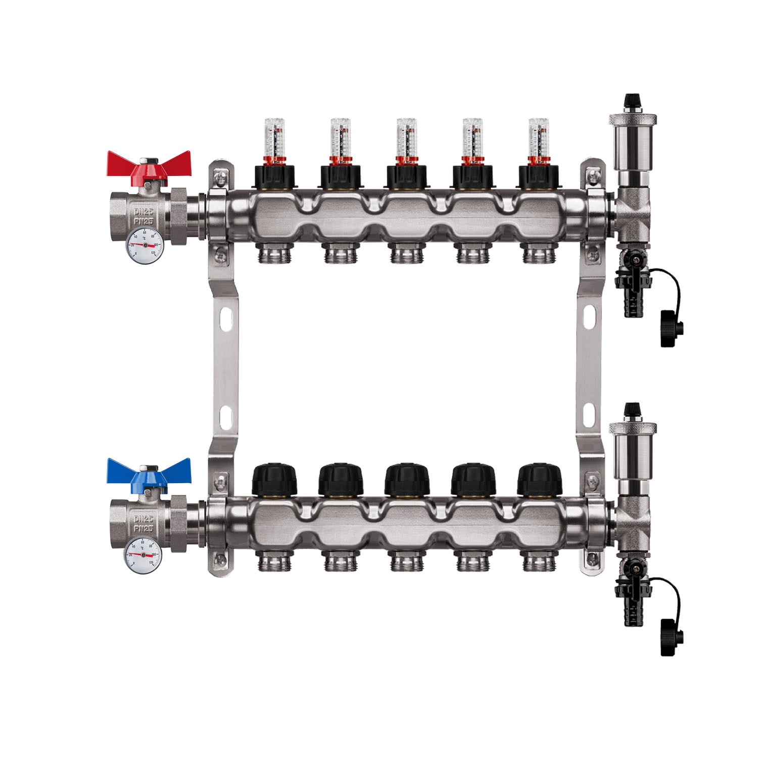 Premium Edelstahl Heizkreisverteiler 3 HK Durchgang Premium Edelstahl Heizkreisverteiler 3 HK Durchgang