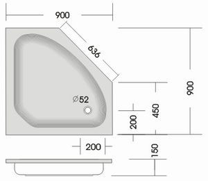 5-Eckduschwanne 90x90x14 cm weiß #KSB 32 + Füße