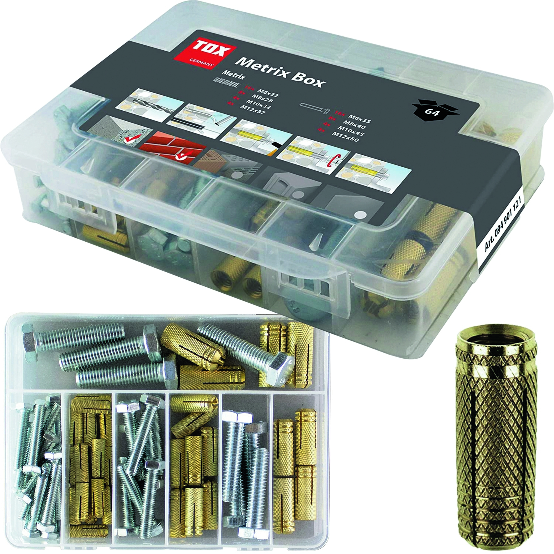 Messing Spreizdübel inkl. Schrauben - Sortiment Metrix Box 64 tlg. Messing Spreizdübel inkl. Schrauben - Sortiment Metrix Box 64 tlg.