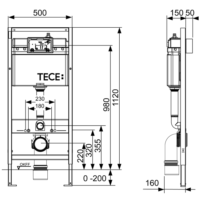 Base Modul für Wand-WC BH 1120 mm inkl. Betätigungsplatte schwarz - 3