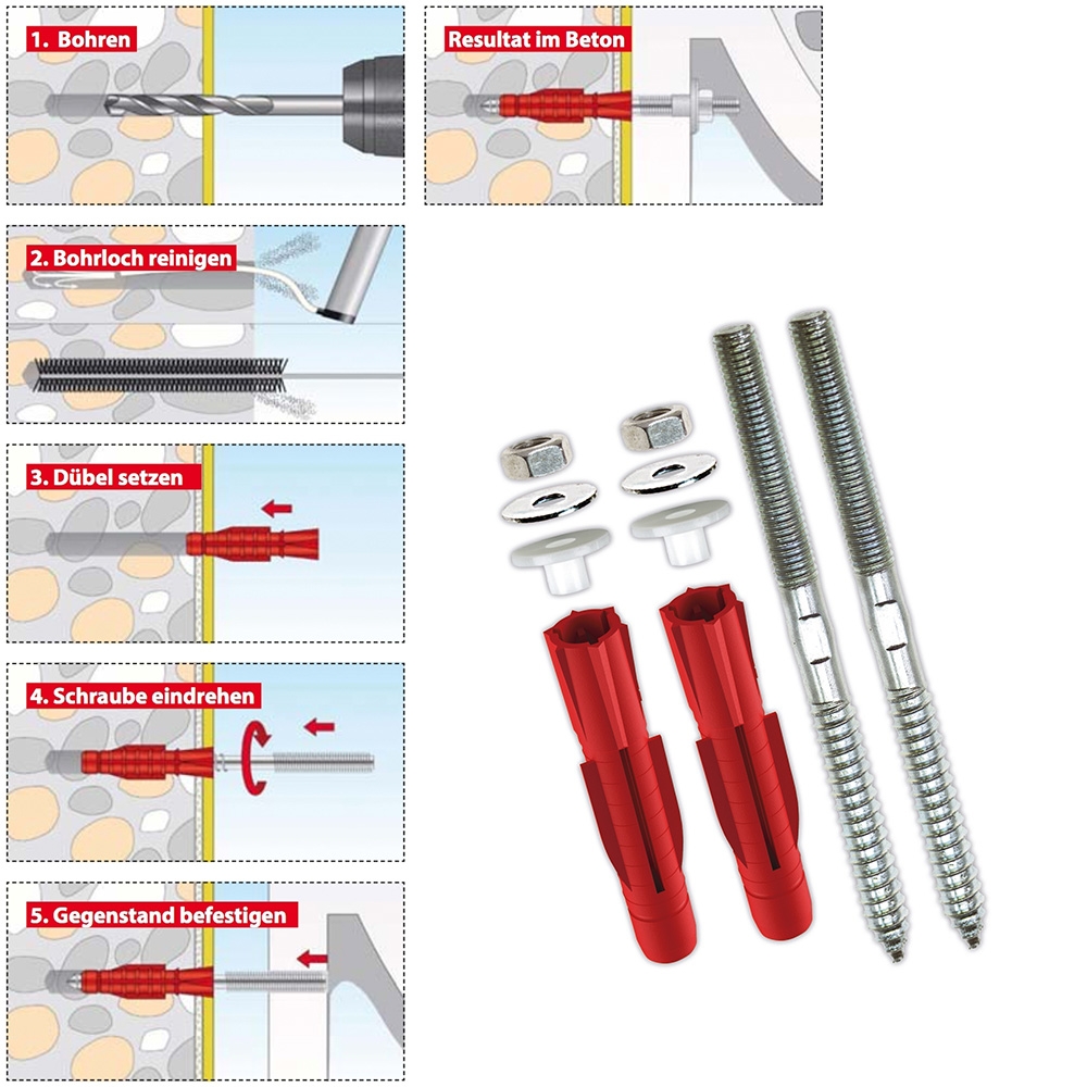 Waschtisch 60 cm inkl. Silikon, Eckventile, Schallschutzset, Siphon, (Armatur + Befestigung wählbar) - 5
