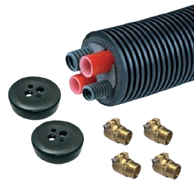 SR PEX DN25 11 m Wärmepumpenrohr Set mit 2x Leerrohr + Klemmübergängen 1" AG