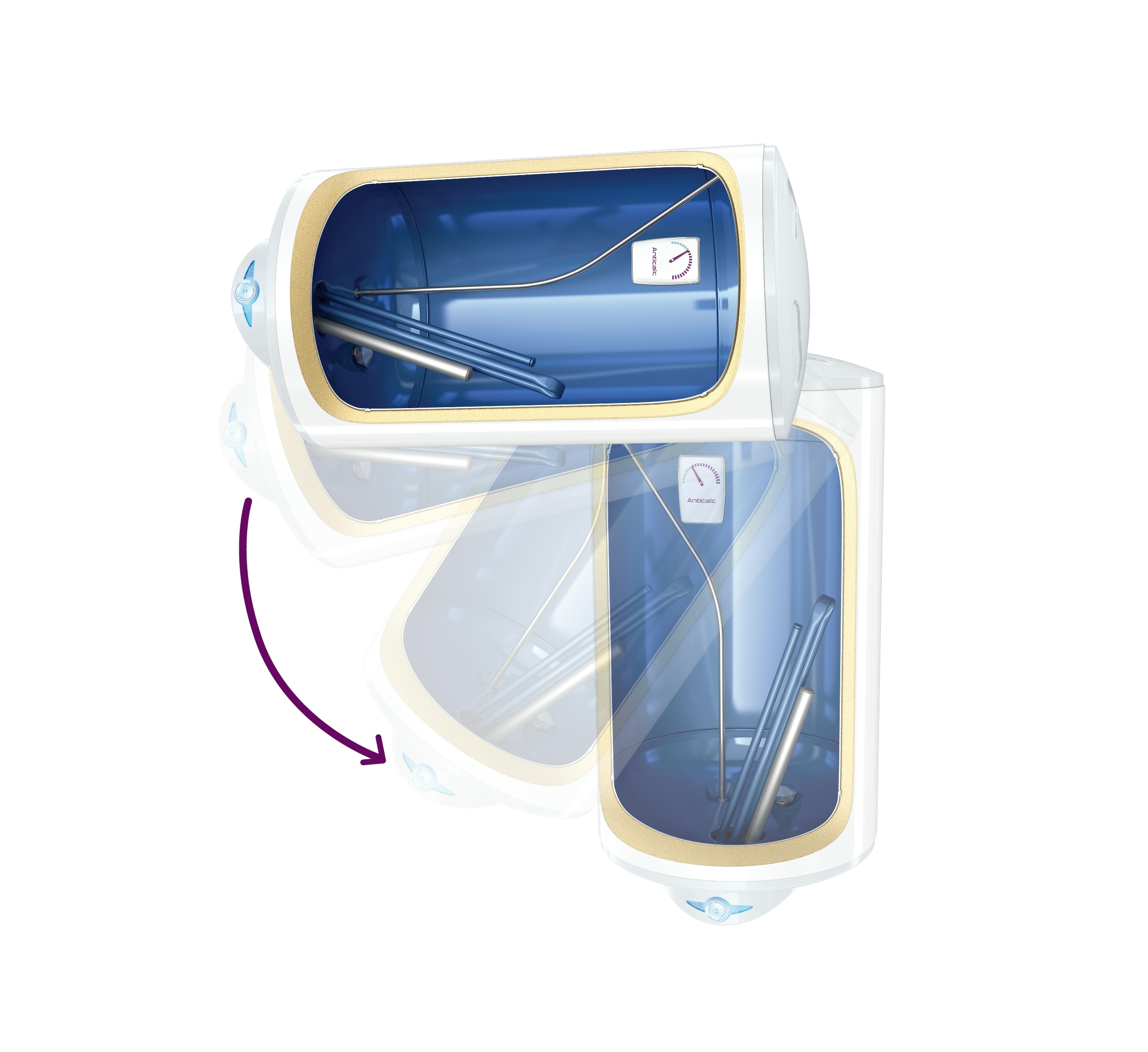 Reversible TESY Boiler Reversible TESY Boiler Symbolbild für horizontale und vertikale Ausrichtung