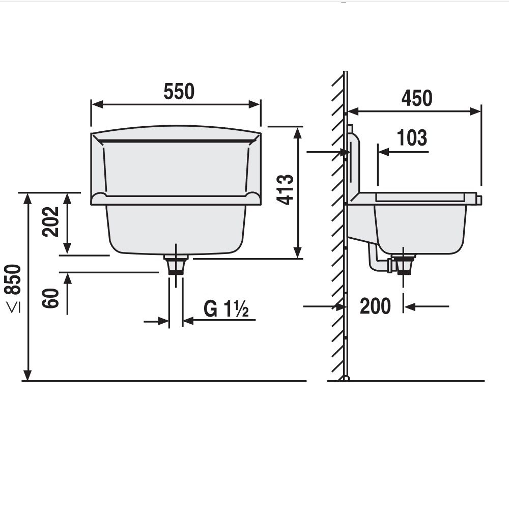 Funktionsbecken Kunststoff m. Ablauf, granit Ausgussbecken - 1
