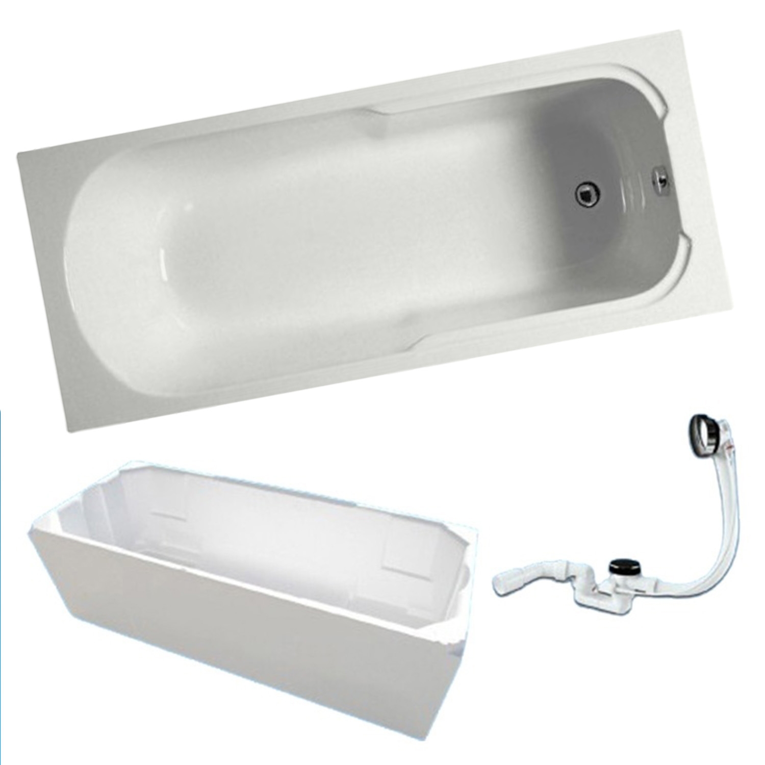 Vitra PATARA Acryl Badewanne 170 x 75 cm mit Träger + Sanit Ablaufgarnitur