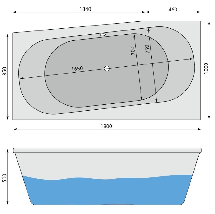 Raumspar-Badewanne Flora L, links 180 x 100 cm - 2