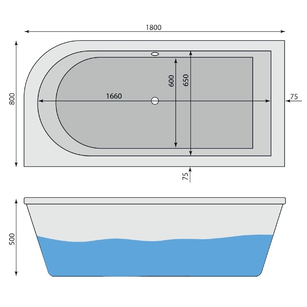 Raumspar-Badewanne Gabriele L rund 180x80 cm - 2