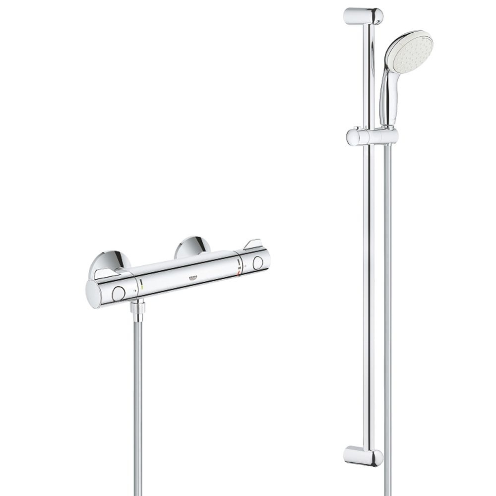 Grohtherm 800 Thermostat-Brausebatterie DN 15 mit Brausegarnitur 900mm und Handbrause Grohtherm 800 Thermostat-Brausebatterie DN 15 mit Brausegarnitur 900mm und Handbrause