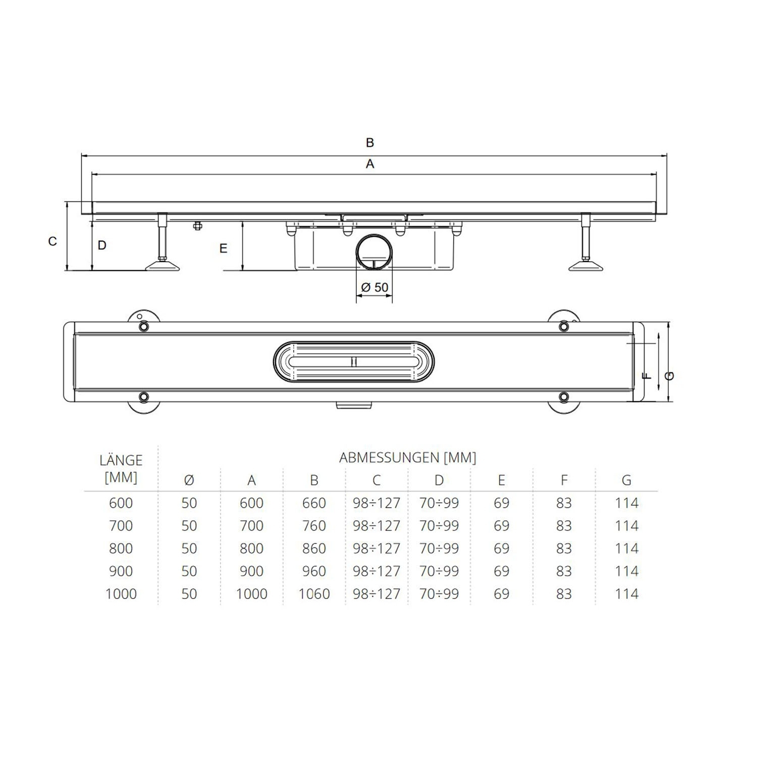 Duschrinne 100 cm inkl. Edelstahl Gitter ORIENT - 5