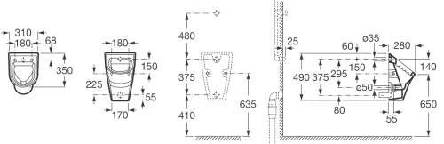 Urinal Roca Nexo m. Zulauf von hinten, inkl. Deckel mit Absenkautomatik, weiß - 3