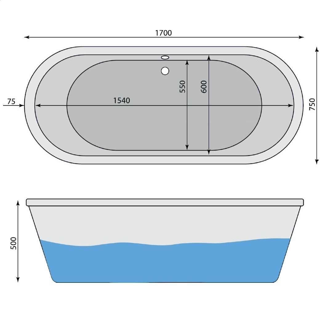 Oval-Badewanne Wildsee 170 x75 cm - 2