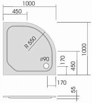 Viertelkreis-Duschwanne 100 x 100 x 3 cm #KSB 29 - 2