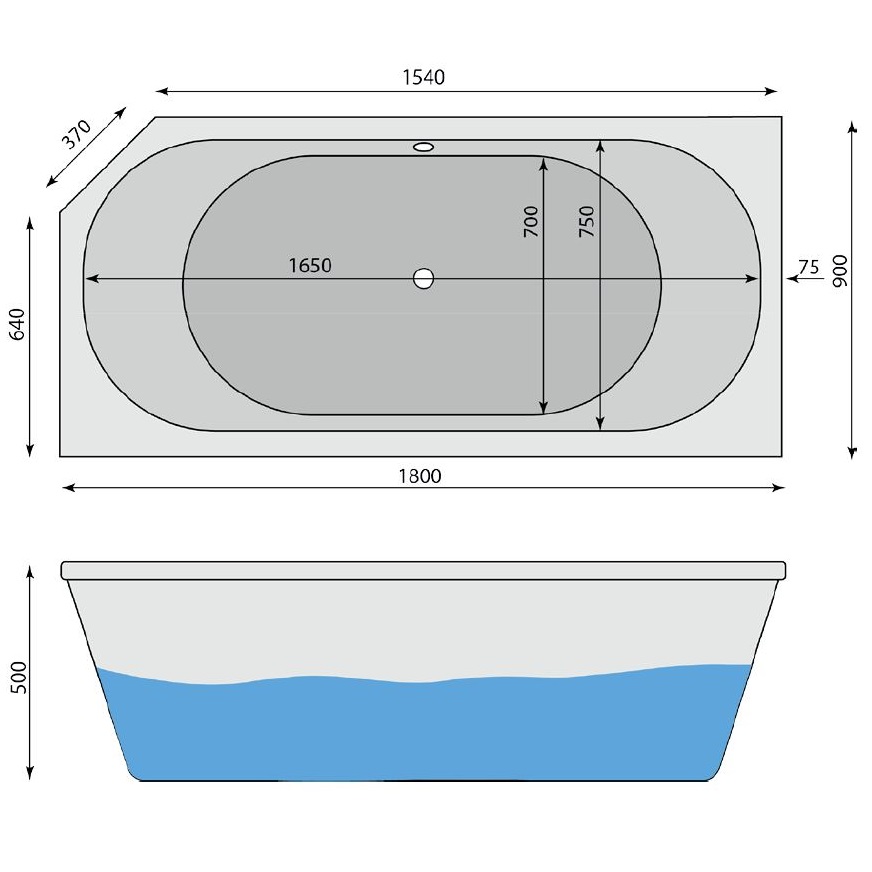 Raumspar-Badewanne Anna L 180 x 90 cm - 2