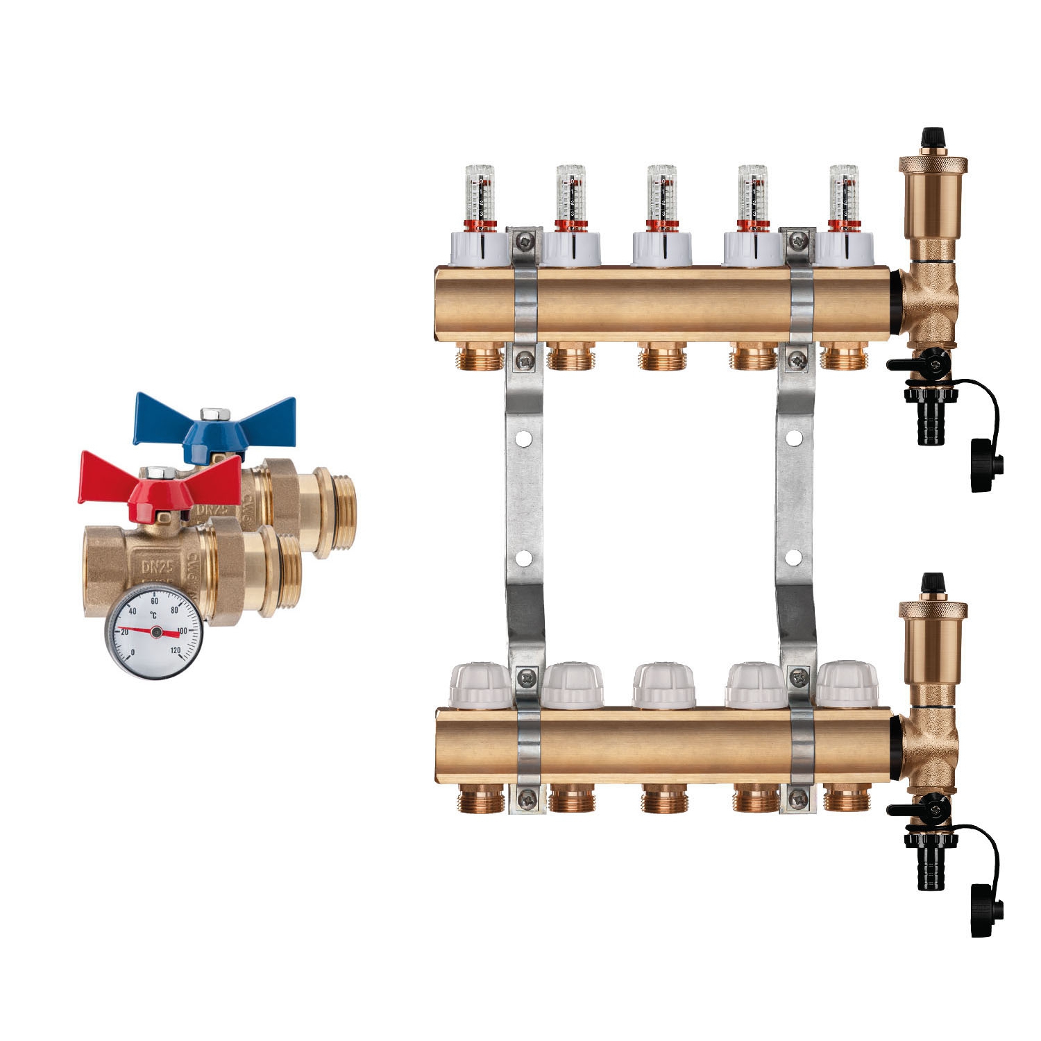 Premium Messing Heizkreisverteiler-Set 11 HK Durchgang