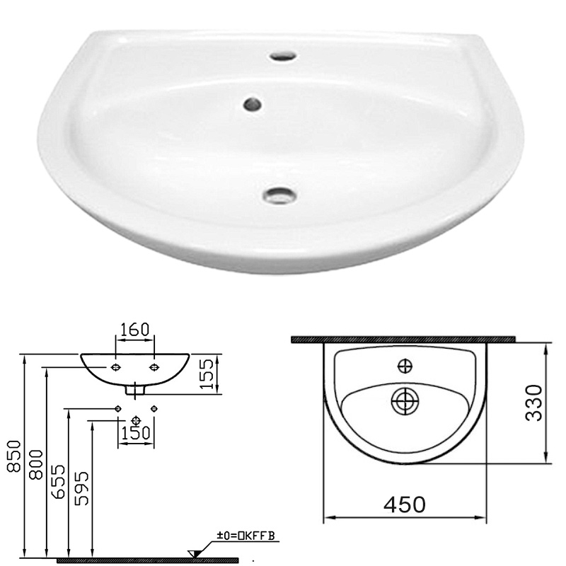 Waschtisch 45 cm inkl. Silikon, Eckventile, Schallschutzset, Siphon, (Armatur + Befestigung wählbar) - 2
