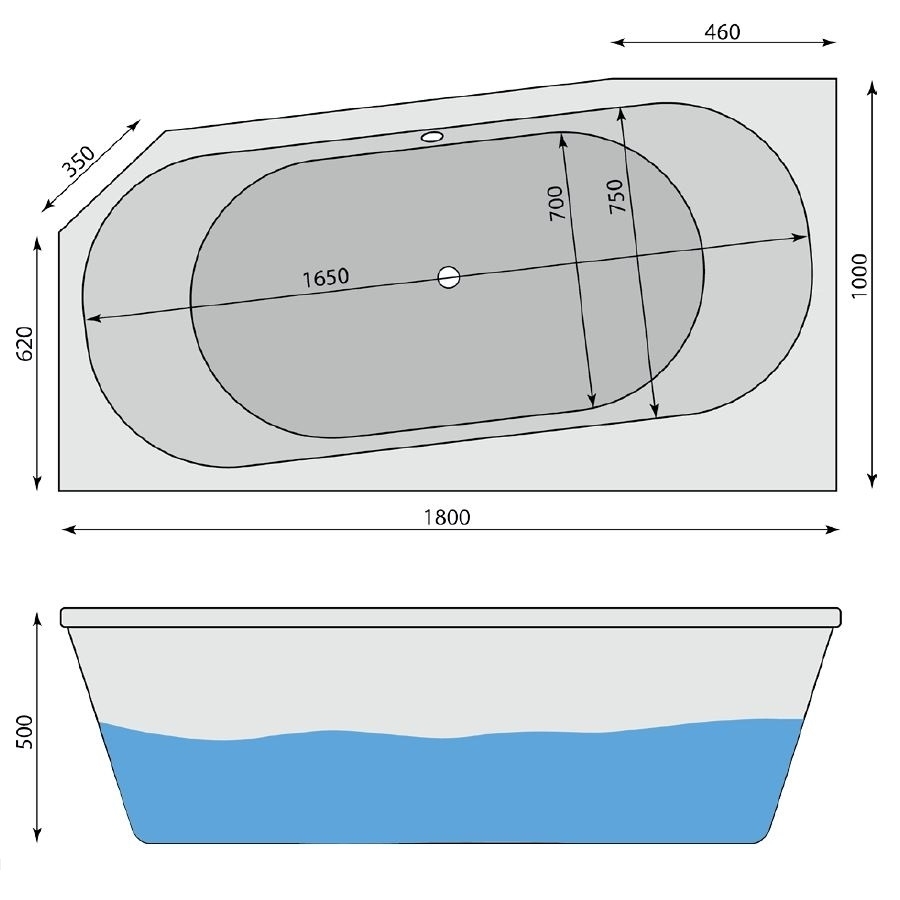 Raumspar-Badewanne Lena L, links 180 x 100 cm - 2