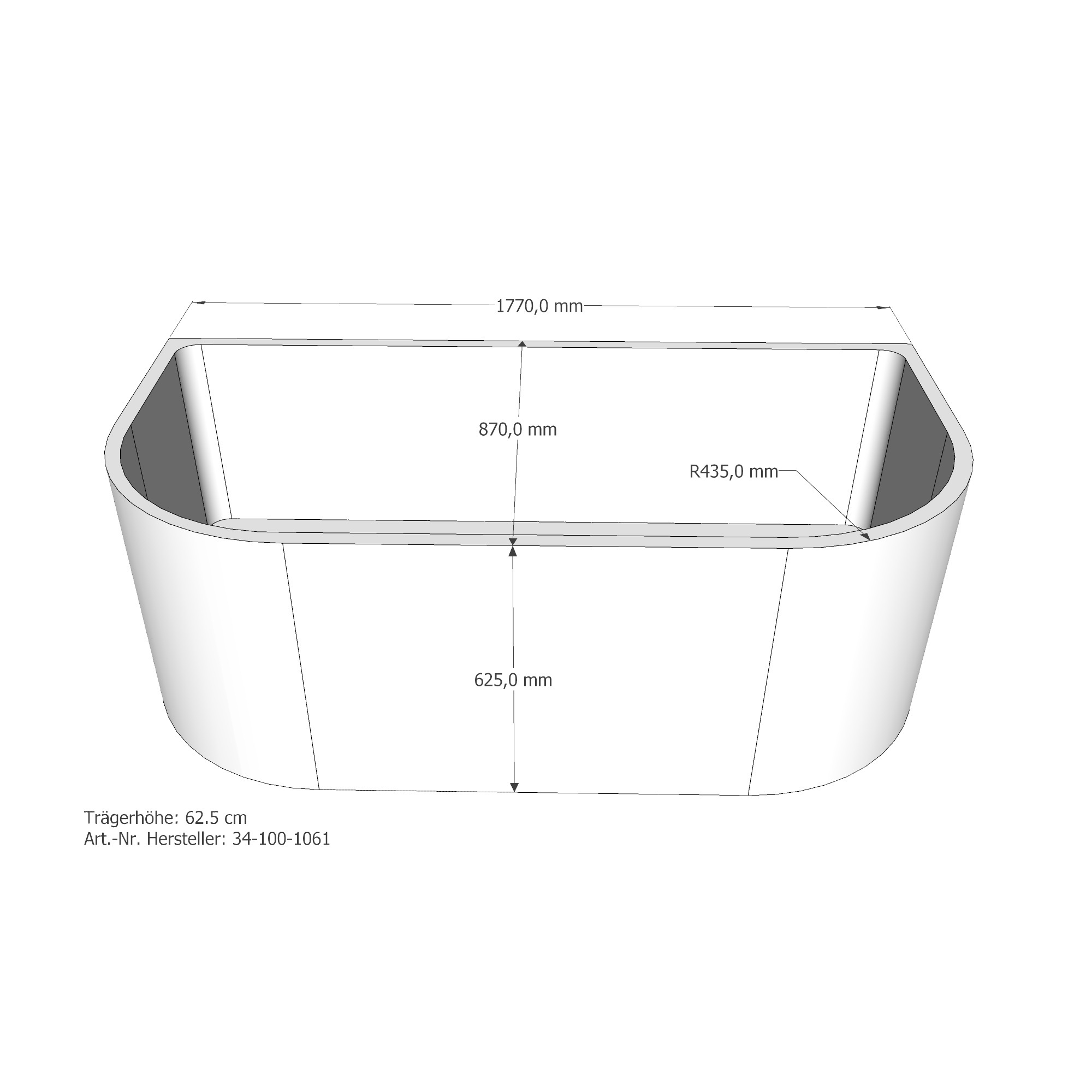 Raumsparbadewanne Alina D 180 x 90 cm, weiss - 3