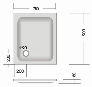 Duschwanne KSB 15 90x75x6,5 cm weiß, Ablauf - 2